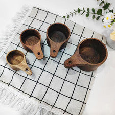 Naturholz Messbecher und Löffel Set für Küche mit Leder Organizer
