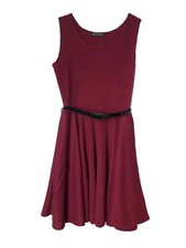 Vestido para mujer patinadora borgoña hasta la rodilla + cinturón, elástico talla 12-14, nuevo con etiqueta
