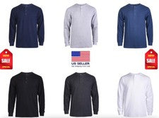 Nuevo Para Hombres Térmico Henley Camisa Camisetas Manga Larga Algodón Pullover Cómodo Botón