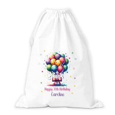 Saco de cumpleaños personalizado, globos, saco de regalo, bolsa con cordón. Personalizado, cualquier edad