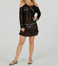 $112 Dotti Para Mujer Negro Crochet Hombro Frío Cubrimiento Vestido Traje de Baño Talla M