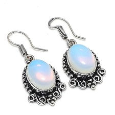 Pendiente de joyería de plata de ley 925 hecho a mano con piedras preciosas de opalita tamaño 1,60"