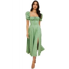 Vestido para mujer de moda manga burbuja floral con cordones moda dulce alto dividido