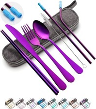 Juego de utensilios morados con estuche juego de cubiertos de acero inoxidable para regalo