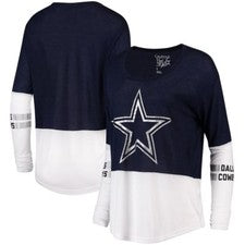 Camisa para mujer Dallas Cowboys azul marino L/S Audrey dos tonos X-pequeña