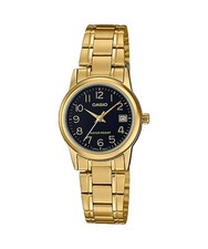 Reloj pulsera Casio para mujer esfera negra tono dorado acero inoxidable -
