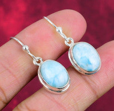 Pendientes de plata de ley 925 hechos a mano con piedras preciosas Larimar joyas para Acción de Gracias
