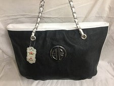 Bolso de mano para mujer marca Fashion Only negro blanco ribete imitación cuero cierre con cremallera