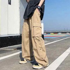 Nuevos Pantalones de Carga de Algodón para Hombres Estilo Harajuku Pantalones Rectos Informales para Hombres Sólidos