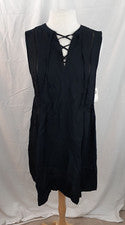 Antiguo Vestido Azul Marino Para Mujer L Negro Con Cordones Frente en V Sin Mangas Mini Rayón Nuevo con Etiquetas Boho