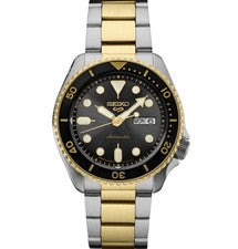 Seiko 5 Sports SRPK22 automático esfera negra tono dorado reloj para hombres ...
