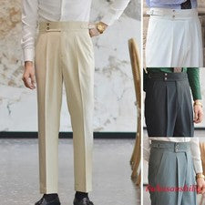 Hombres Pantalones Largos Rectos Gurkha Negocios Estilo Británico Pantalones Nápoles Cintura Alta