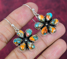 Pendientes de plata de ley 925 hechos a mano con piedras preciosas de ostra espinosa naranjas para mujer