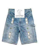 PANTALONES CORTOS DE MEZCLILLA DE ALGODÓN PARA HOMBRES REMACHES DE VERANO AZUL PANTALONES CORTOS VAQUEROS INFORMALES