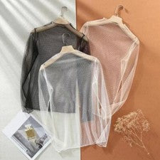 Mujeres Camiseta Prendas para el torso Manga Larga Encaje Parte Inferior Camisa Moda Ver a través Blusa