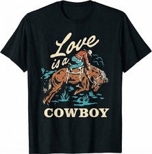 Camiseta Love Is A Cowboy Camiseta Negra Gráfica Rodeo Occidental Estilo Country Para Hombre Top