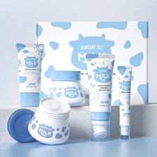Juego de 5 juegos de cuidado de la piel con leche LAIKOU protector solar limpiador facial cremas faciales ojos
