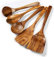 Juego de utensilios de cocina de madera, 5 piezas cucharas de madera de acacia natural para cocinar para no