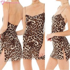 Moda Sexy Dama Mujer Mini Vestido Sin Mangas Leopardo Informal Falda con Tirantes