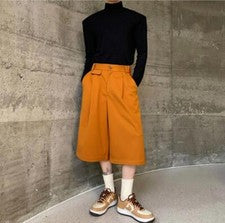 Pantalones Cortos Informales Plisados Sueltos para Hombres Moda Invierno Retro Juventud