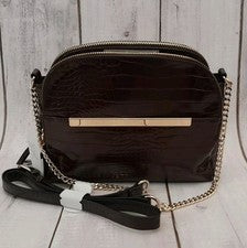 Mujer Croc Bandolera Bolso Cartera Marrón Cadena Detalle Tiempo y Verdadero NUEVO