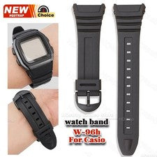 Correa de reloj flexible de resina negra de repuesto para Casio W96 W-96H W96H 577EA1