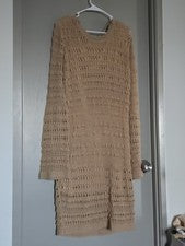 Vestido midi de moda Nova para mujer de ganchillo espalda abierta beige/crema forrado, talla 2X