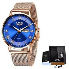 Delgado Delgado Reloj Hombre Mujer Reloj Cuarzo Acero Inoxidable Fecha Impermeable Relojes