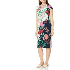 Vestido vaquero midi con estampado floral London Times para mujer, azul/multicolor talla 14