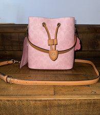 Bolso Bandolera Coach Bucket Para Mujer Mediano Rosa Firma Lona Cuero Nuevo con Etiquetas