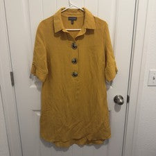 Vestido para mujer Luxology diseño mostaza botones grandes talla mediana