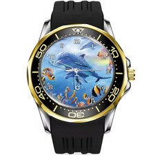 Reloj Pulsera Dolphin Underwater World Diver Estilo Deportivo Silicona Correa Negra