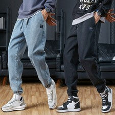 Pantalones de mezclilla elásticos de algodón para hombre con parte inferior de pierna recta cintura elástica pantalones 