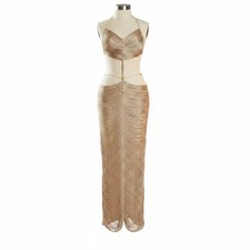 Vestido maxi escote halter sin espalda vestido largo con flecos ceñido a la figura