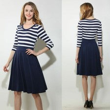 Moda Azul Mujer Damas Envío Elegante Vestido Manga 3/4 Patrón Rayas EE. UU.