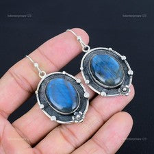 Pendientes colgantes de labradorita natural de plata 925 con oferta del día de las hijas