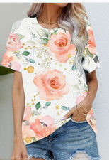 Blusa Camiseta Mujer Rosas Rosas Gráfico Moda Manga Corta Camiseta Suave Sedosa