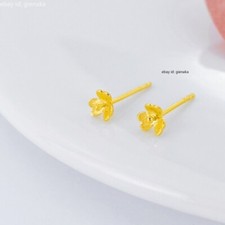 1 par de aretes reales puros de oro amarillo de 24 quilates con flores para mujer joyería 0,65-0,8 g