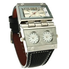 Reloj Hombre Oulm 9525 Analógico Correa Cuero Negro 3 Subesferas Plateado