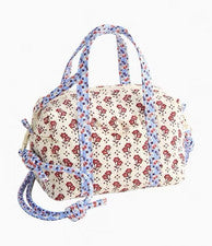 Bolso acolchado floral marfil rojo azul bolso con asa superior cremallera, correa desmontable