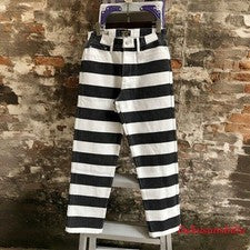 Pantalones de motociclista retro para hombre pantalones de lona a rayas estilo vintage