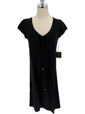 Vestido True Grit Para Mujer Talla Pequeña Negro Algodón Tejido Cintura Imperio Fairycore Midi