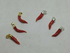 CIONDOLO CORNO CORNETTO CORALLO ROSSO NATURALE ARGENTO 925/1000 DORATO E RODIATO