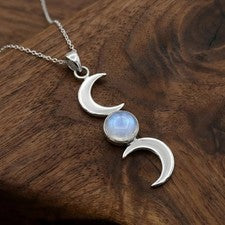 Collar Triple Luna 20" - Plata de Ley 925 Colgante Luna Menguante, Completo, Cerable