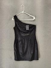 Vestido Colección ABS Mujer 10 Negro Un Hombro Adornado Fiesta Mini Fit