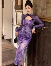 Para mujeres Moda Floral Bodycon Qipao Vestido Largo Abertura Lateral Fiesta Vestidos de Baile Vestido