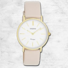 Oozoo Unisex Reloj de Pulsera Vintage Series Analógico Cuero Beige UOC20393