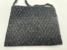 Cartera hecha a mano con cuentas negra y seda para mujer ropa de fiesta bandolera 7"x 5" Dressup
