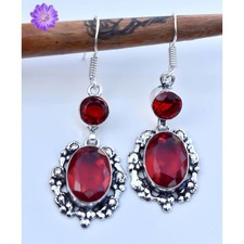 Pendiente de plata de ley 925 con piedras preciosas granate hecho a mano joyería pendiente regalo para