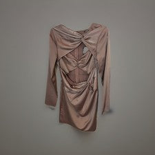 Mini vestido para mujer PLT satinado acanalado recortado manga larga talla 8